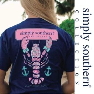 Simply Southern | Navy Blue Preppy Lobster Aqua Pink Tee | Size Youth Small